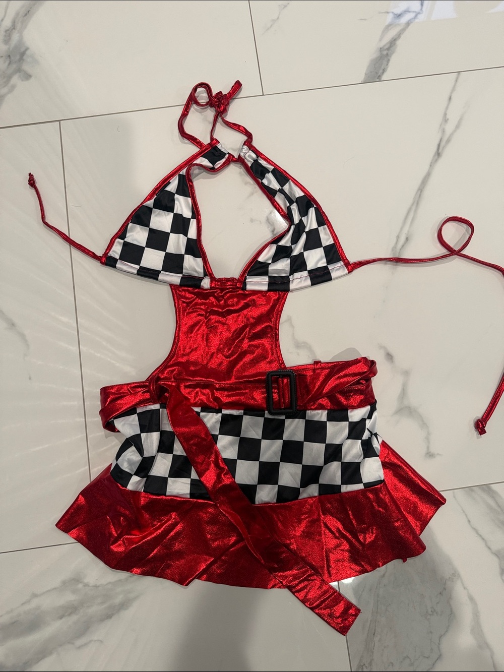 Red Checkered Racing-Style Kids Costume Dress